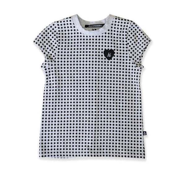GIRLS TOP | SUMMER SPOT BUTTON BACK TEE | GREY AND BLACK | HELLO STRANGER | MELLIE AND ME - Mellie & Me